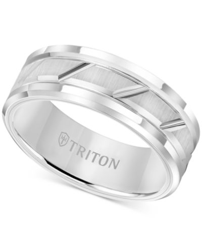 Мужское кольцо Triton из карбида вольфрама белого цвета, обручальное с алмазной огранкой 8mm
