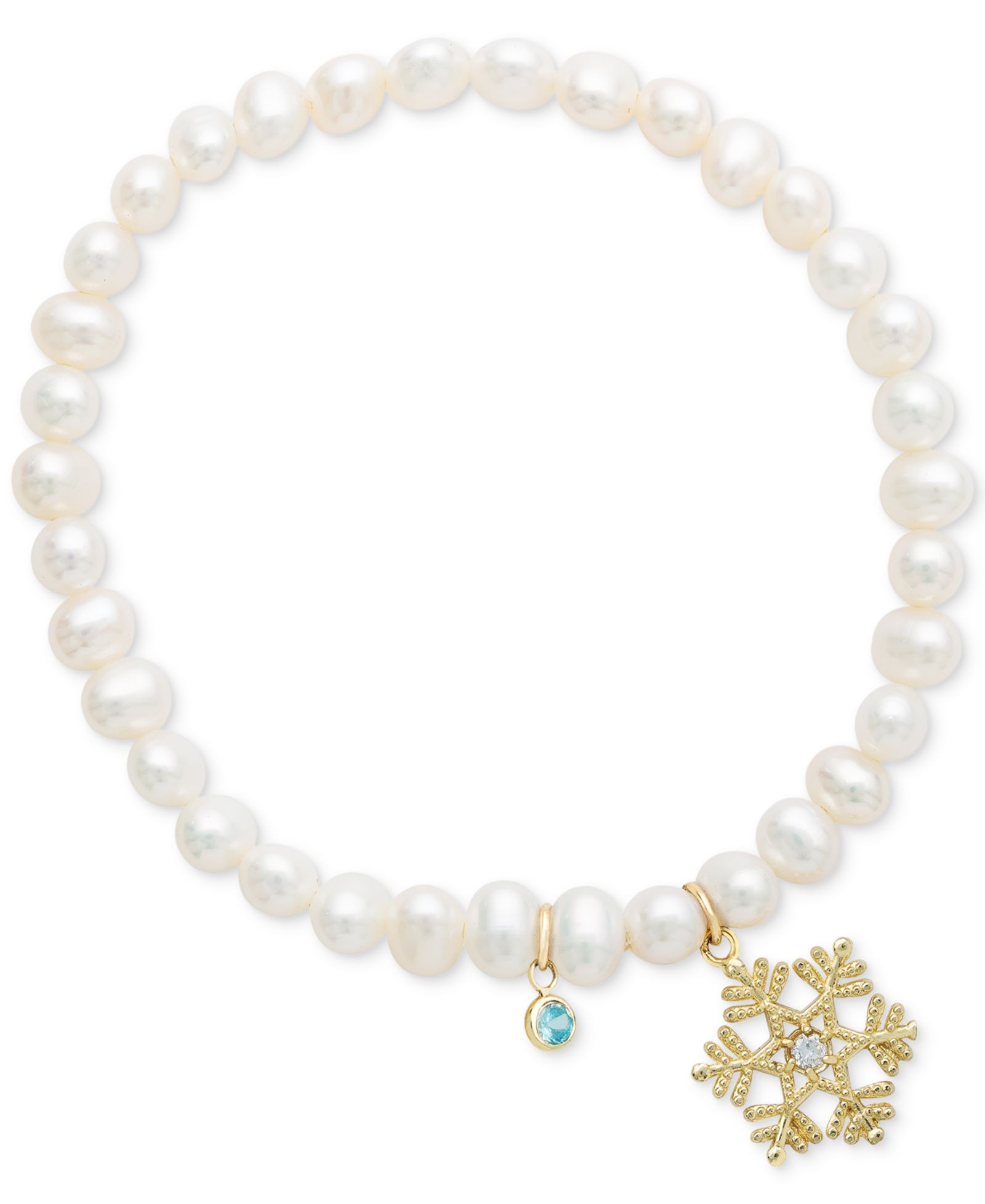 Детский браслет Disney© Cultured Freshwater Pearl (4mm) & 14k Snowflake Charm Stretch