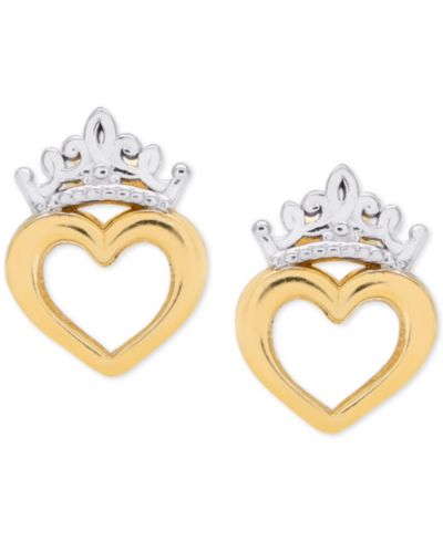 Детские серьги-пусеты Disney© Tiara Heart в золоте 14k
