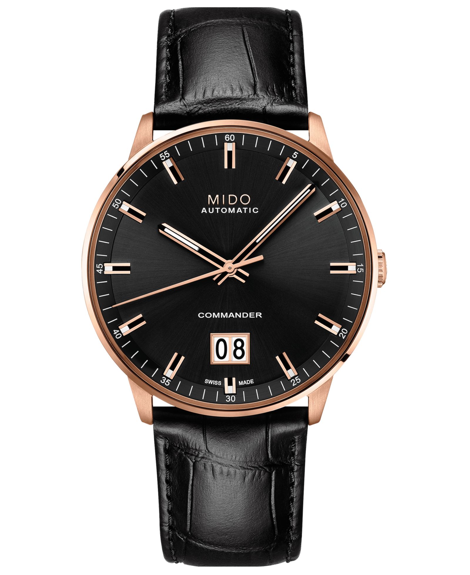 Часы Mido Men's Swiss Automatic Commander II BigDate, кожаный ремешок, 42mm