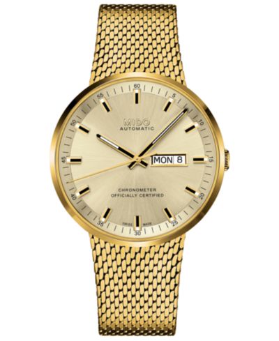 Мужские часы Mido Commander II Cosc, золотистый PVD, стальной браслет, 42mm