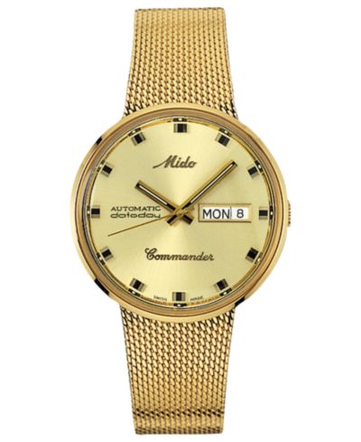 Мужские швейцарские автоматические часы Mido Commander Gold-Tone PVD из нержавеющей стали с браслетом 37mm