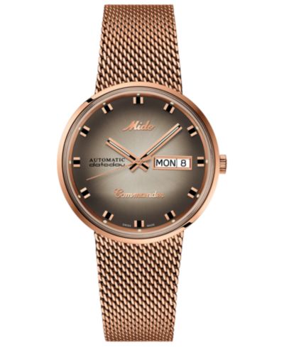 Мужские швейцарские автоматические часы Mido Commander Classic, Rose Gold-Tone PVD, стальной браслет, 37mm, Special Edition
