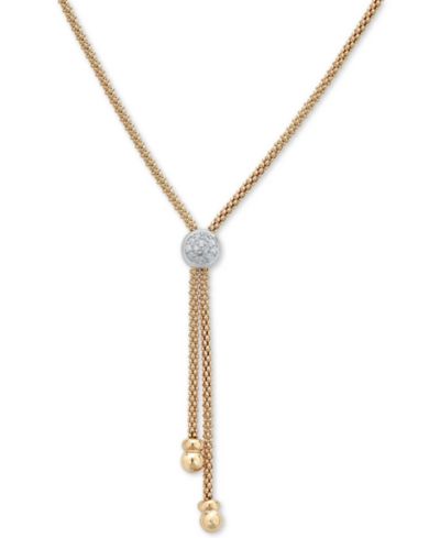 Diamond Two-Tone Lariat Necklace (1/8 ct. t.w.) in 14k Gold-Plated Sterling Silver, 20" + 3" extender