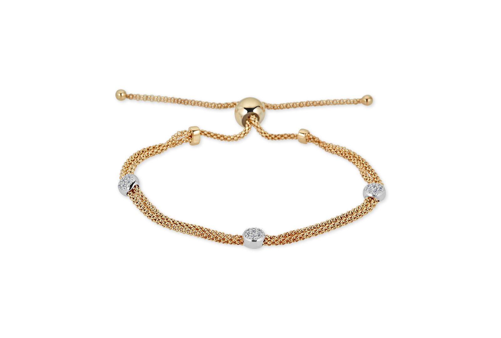 Браслет Bolo с бриллиантовым бисером (1/6 ct. t.w.) из стерлингового серебра и 14k Gold-Plate