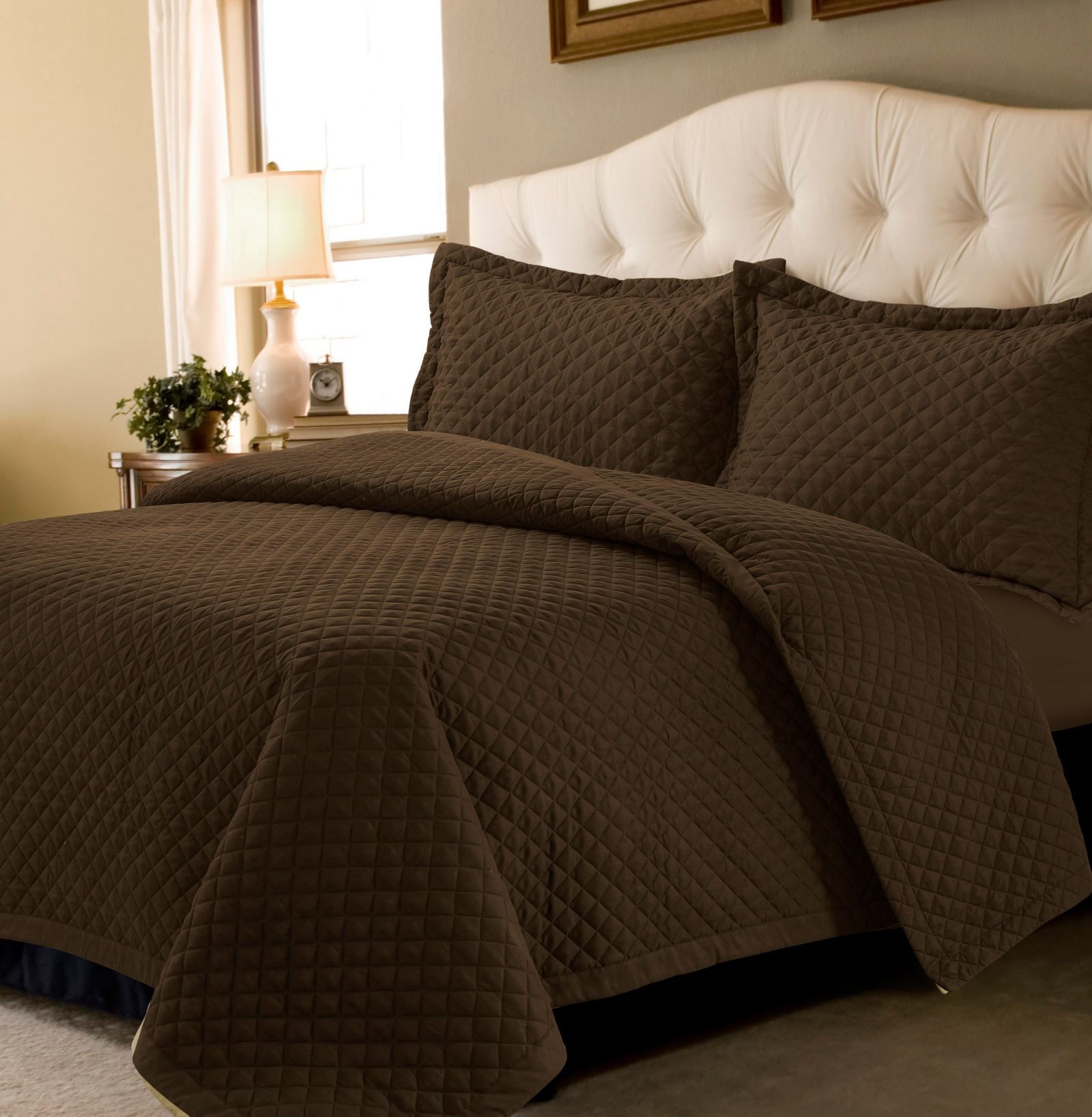 Tribeca Living Brisbane Microfiber Solid Oversized Quilt Set, Twin