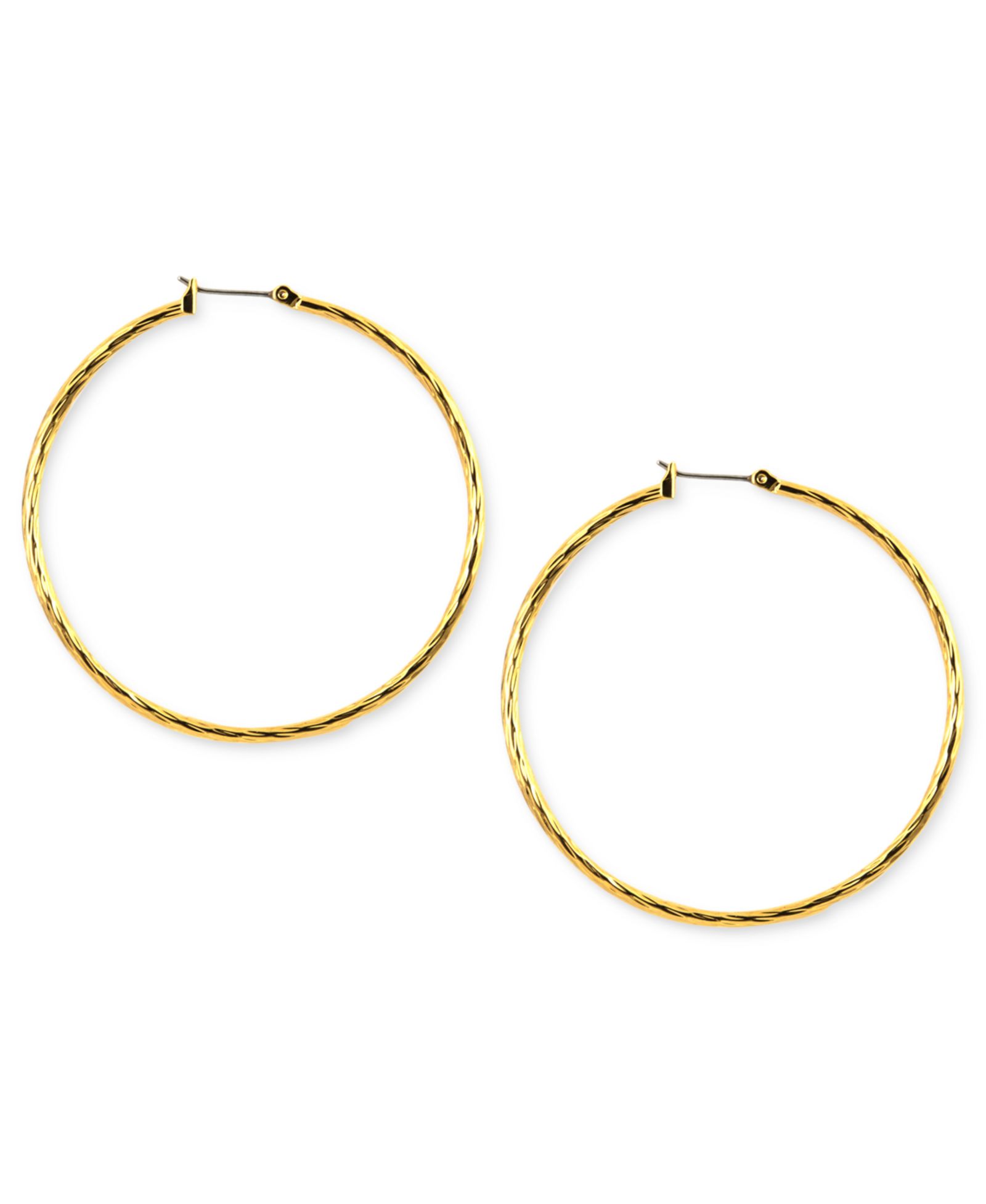 ANNE KLEIN GOLD-TONE TEXTURED HOOP EARRINGS, 2"