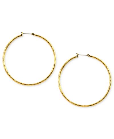 Серьги-кольца ANNE KLEIN GOLD-TONE TEXTURED HOOP, 2"