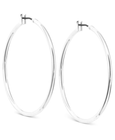 ANNE KLEIN SILVER-TONE THIN HOOP EARRINGS, 1.6"