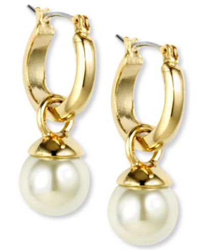 Серьги-кольца Anne Klein Gold-Tone Imitation Pearl Drop 1/2" Hoop
