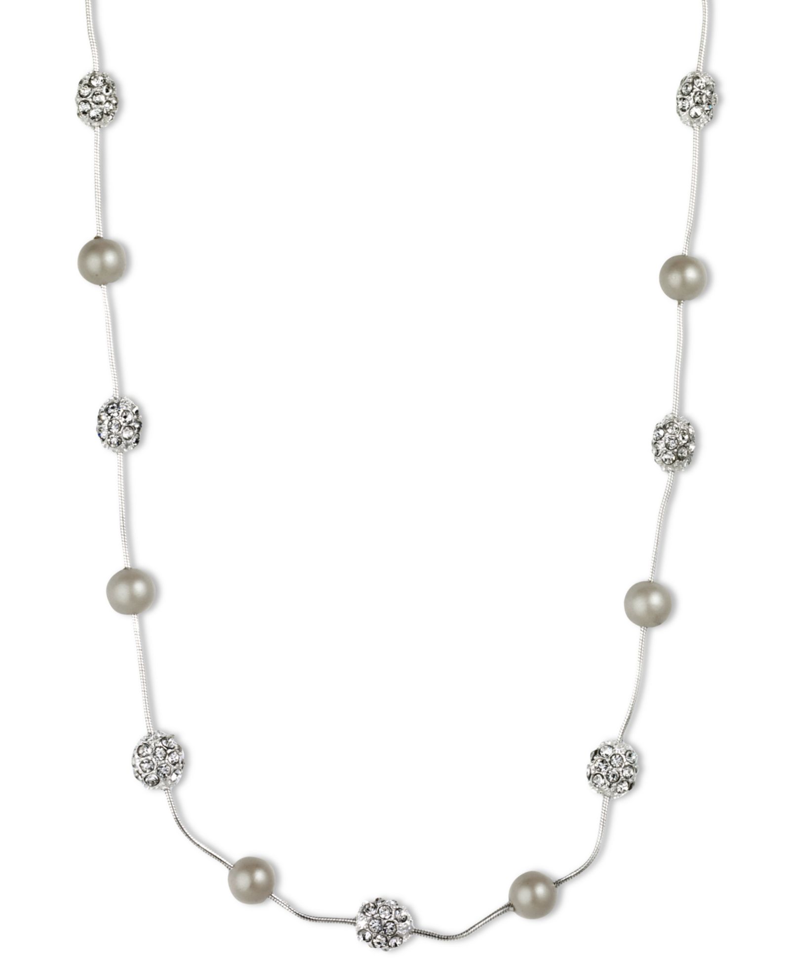 Anne Klein Silver-Tone Crystal Imitation Pearl Strand Necklace