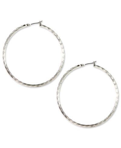 Серьги-кольца Anne Klein SILVER-TONE TEXTURED HOOP, 2"