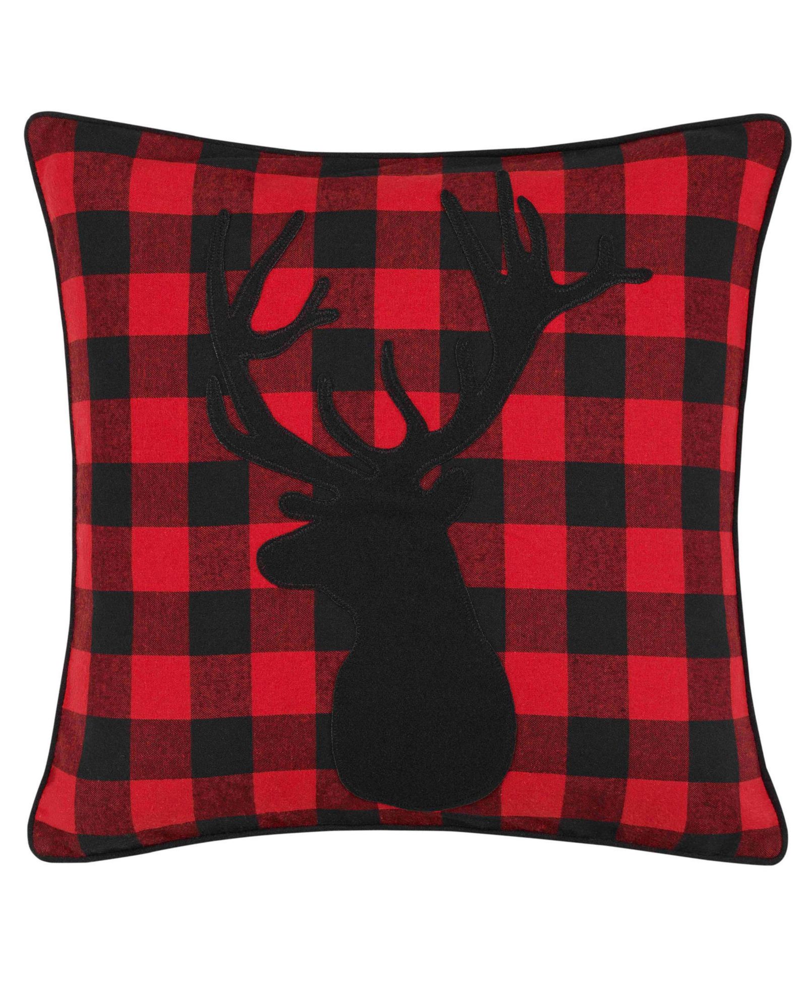 Eddie Bauer Cabin Plaid Stag Head Cotton Yarn Dye Flannel Reversible Decortive Pillow, 20" x 20"