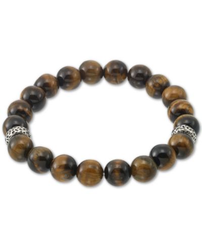 LEGACY for MEN by Simone I. Smith Tiger's Eye (10mm) Stretch Bracelet in Stainless Steel