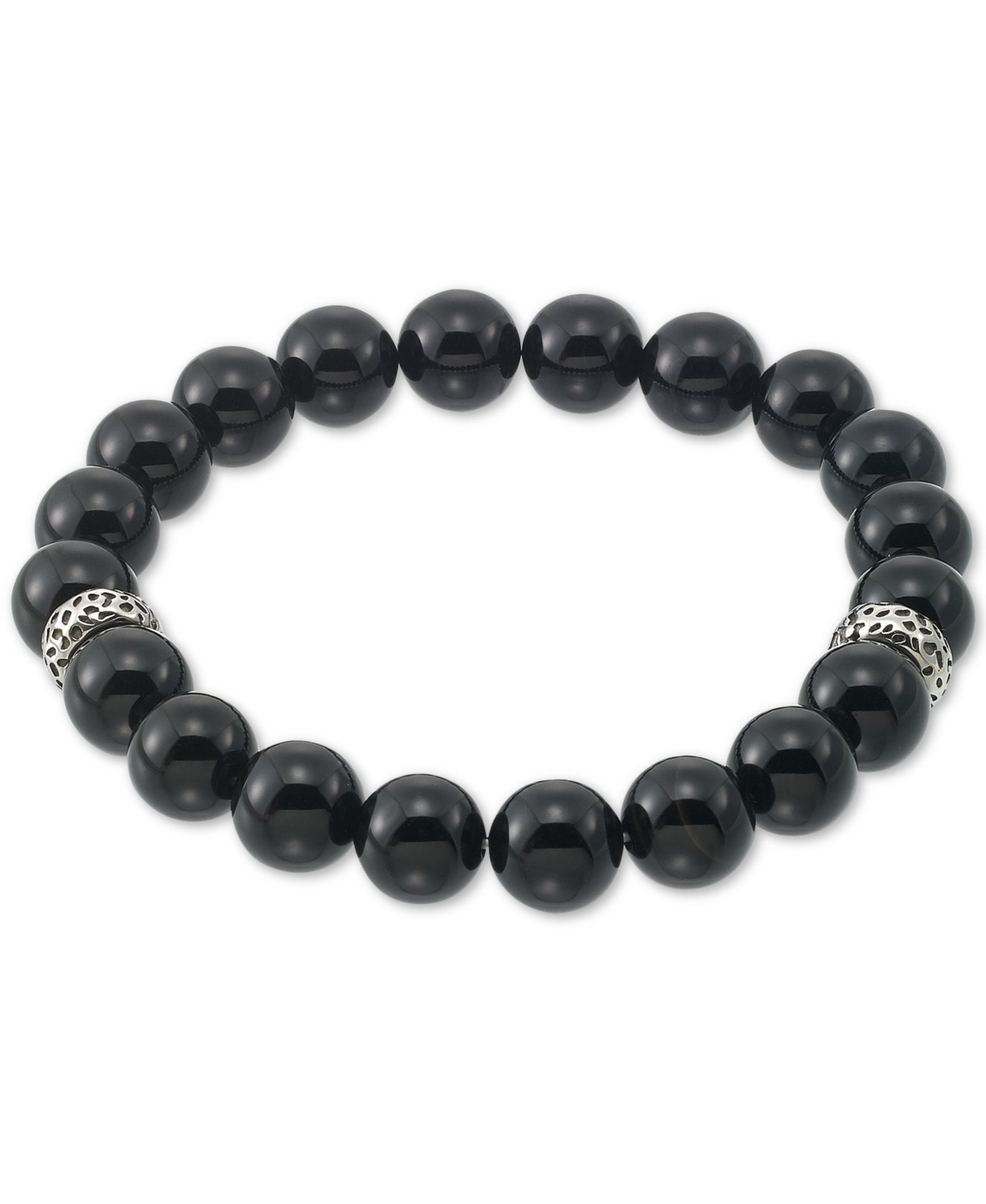 LEGACY for MEN by Simone I. Smith Onyx (10mm) Beaded Stretch Bracelet in Stainless Steel