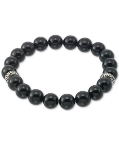 LEGACY for MEN by Simone I. Smith Onyx (10mm) Beaded Stretch Bracelet in Stainless Steel