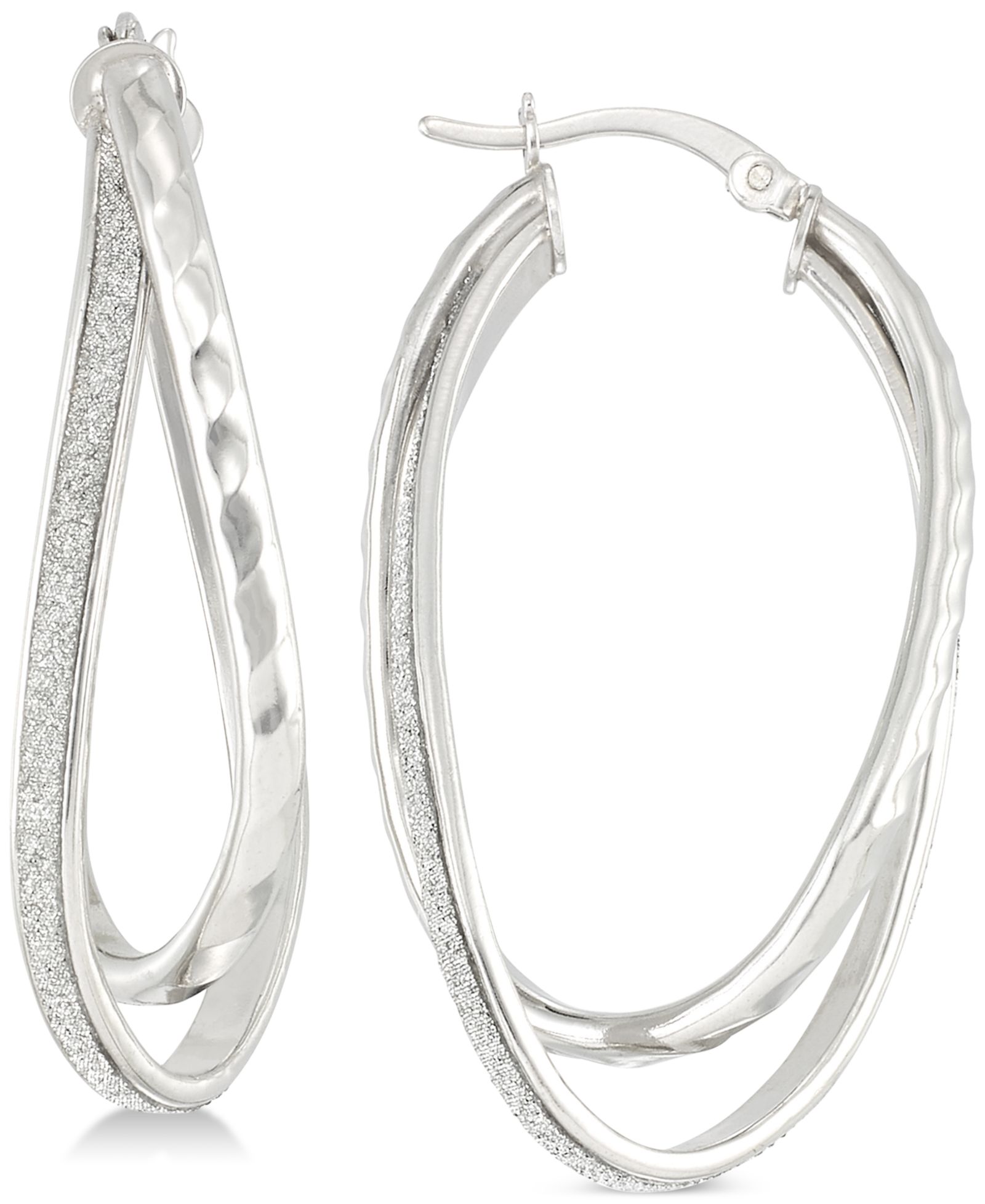 Simone I. Smith Glitter Twist Double Oval Hoop Earrings в серебре