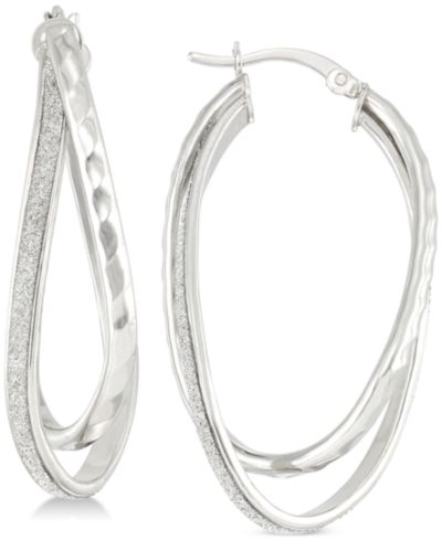 Simone I. Smith Glitter Twist Double Oval Hoop Earrings в серебре
