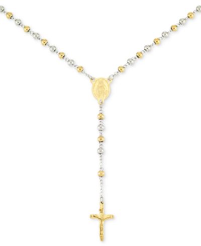 Ожерелье-лариат LEGACY for MEN by Simone I. Smith Beaded Cross, Stainless Steel & Yellow Ion-Plate, 24"