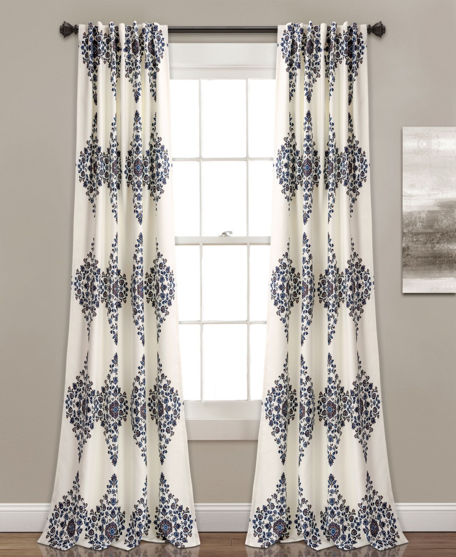 Lush Decor Keya Medallion Light Filtering Window Curtain Panels Pair 52"W x 84"L Cream - Floral Curtains for Bedroom - Living Room Curtains
