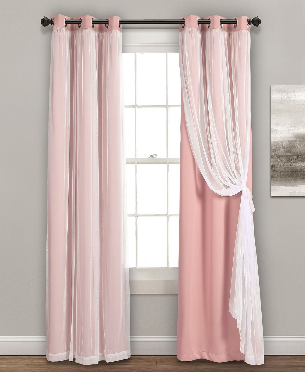 Lush Decor Grommet Sheer Curtains With Insulated Room Darkening Curtain Lining, Pair, 38"W x 84"L.