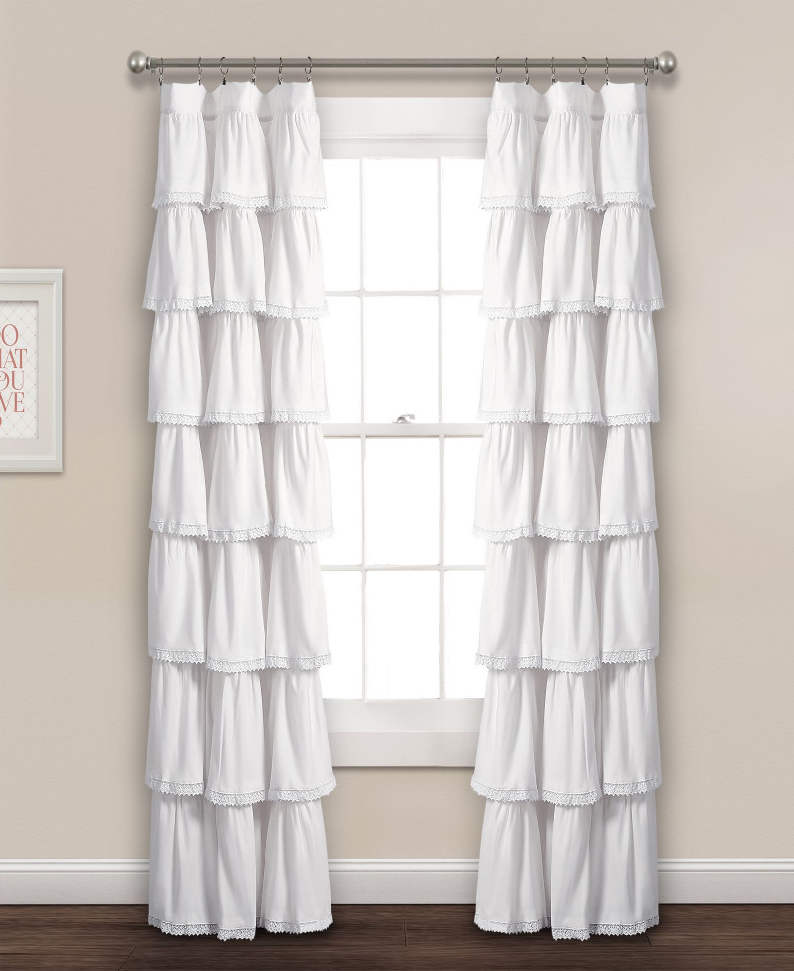 Lush Decor Lace Ruffle Light Filtering Window Curtain Panel Single 52"W x 84"L - Ruffle Curtains for Bedroom or Nursery - Coquette Curtains