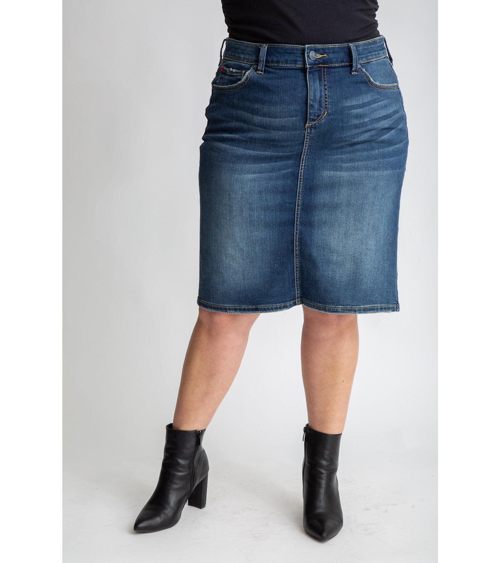 SLINK Jeans Plus Size Denim knee length skirt in 23" length - Virginia