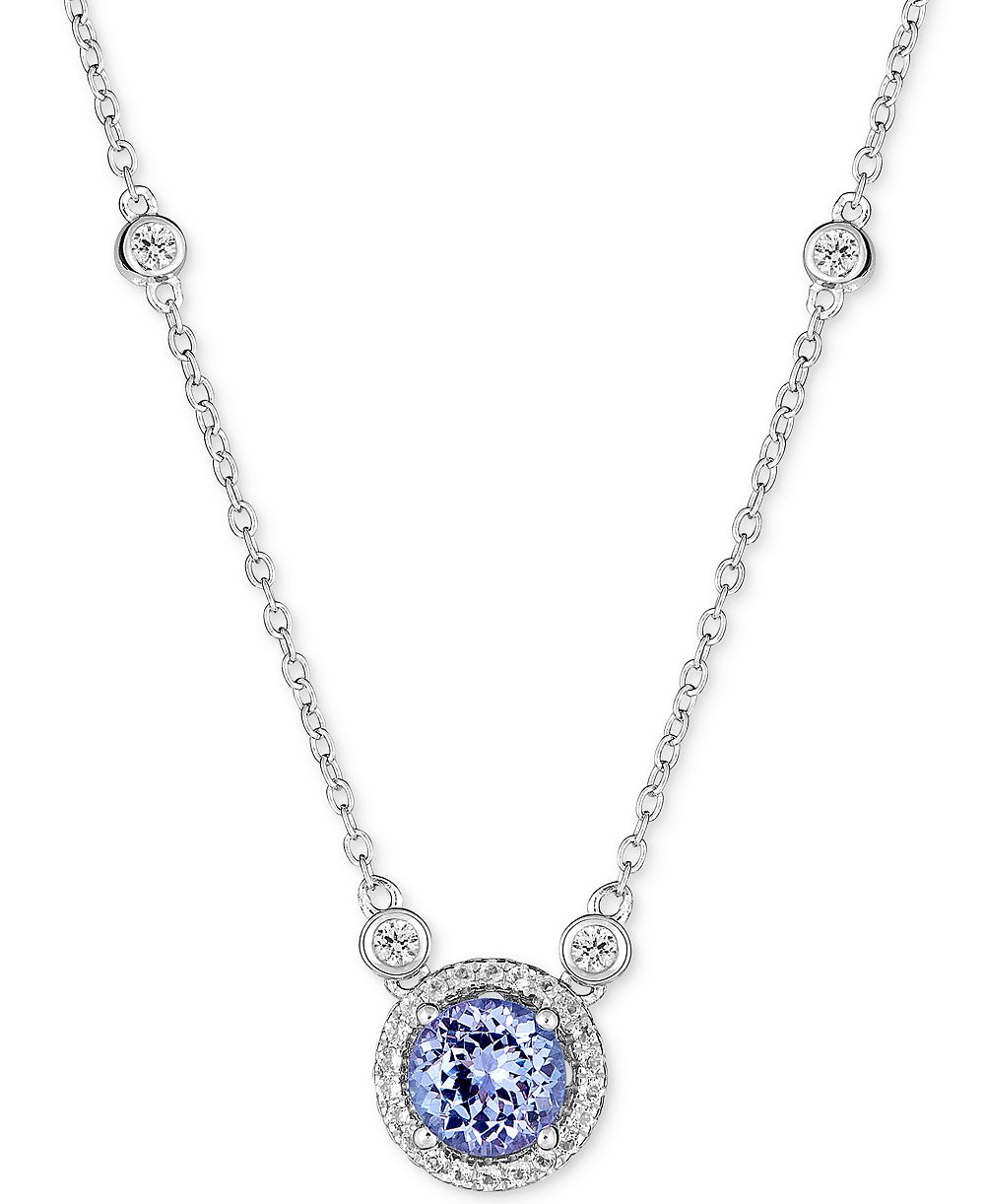 Подвеска-кулон Sapphire (1 ct. t.w.) and White Topaz (1/2 ct. t.w.) 18" из стерлингового серебра