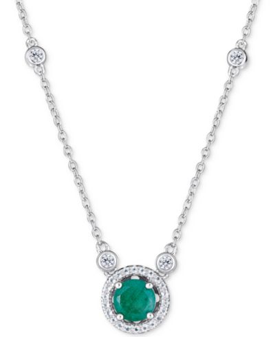 Sapphire (1 ct. t.w.) and White Topaz (1/2 ct. t.w.) 18" Pendant Necklace in Sterling Silver (Also Available In Tanzanite & Emerald)