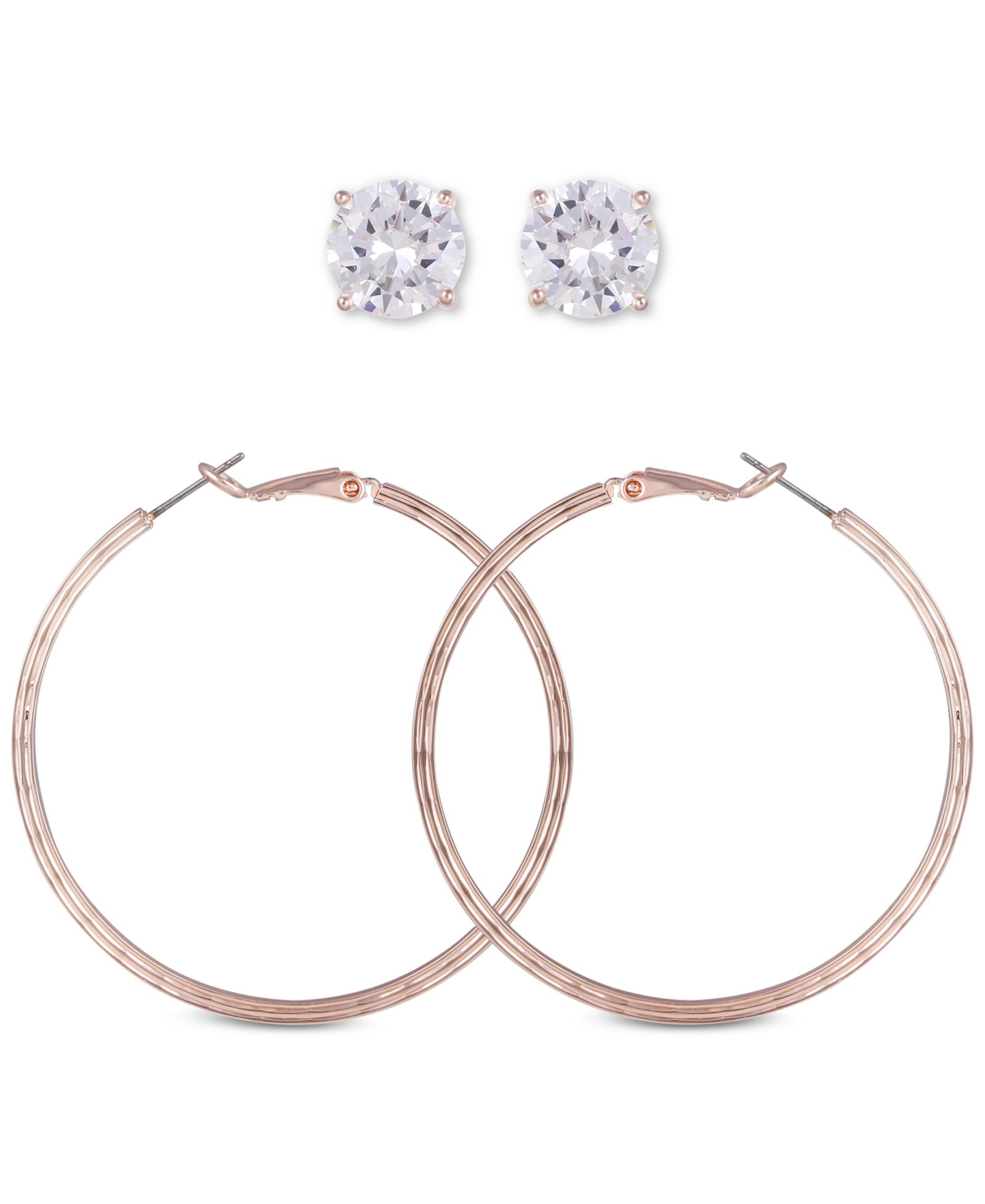 GUESS Rose Gold-Tone 2-Pc. Set Crystal Stud & Hoop Earrings