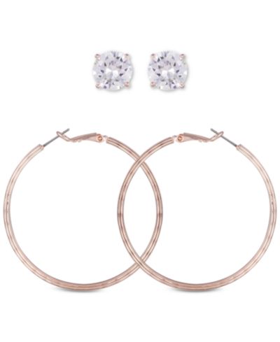GUESS набор из 2 шт. с кристаллическими серьгами-гвоздиками и серьгами-кольцами в цвете Rose Gold-Tone