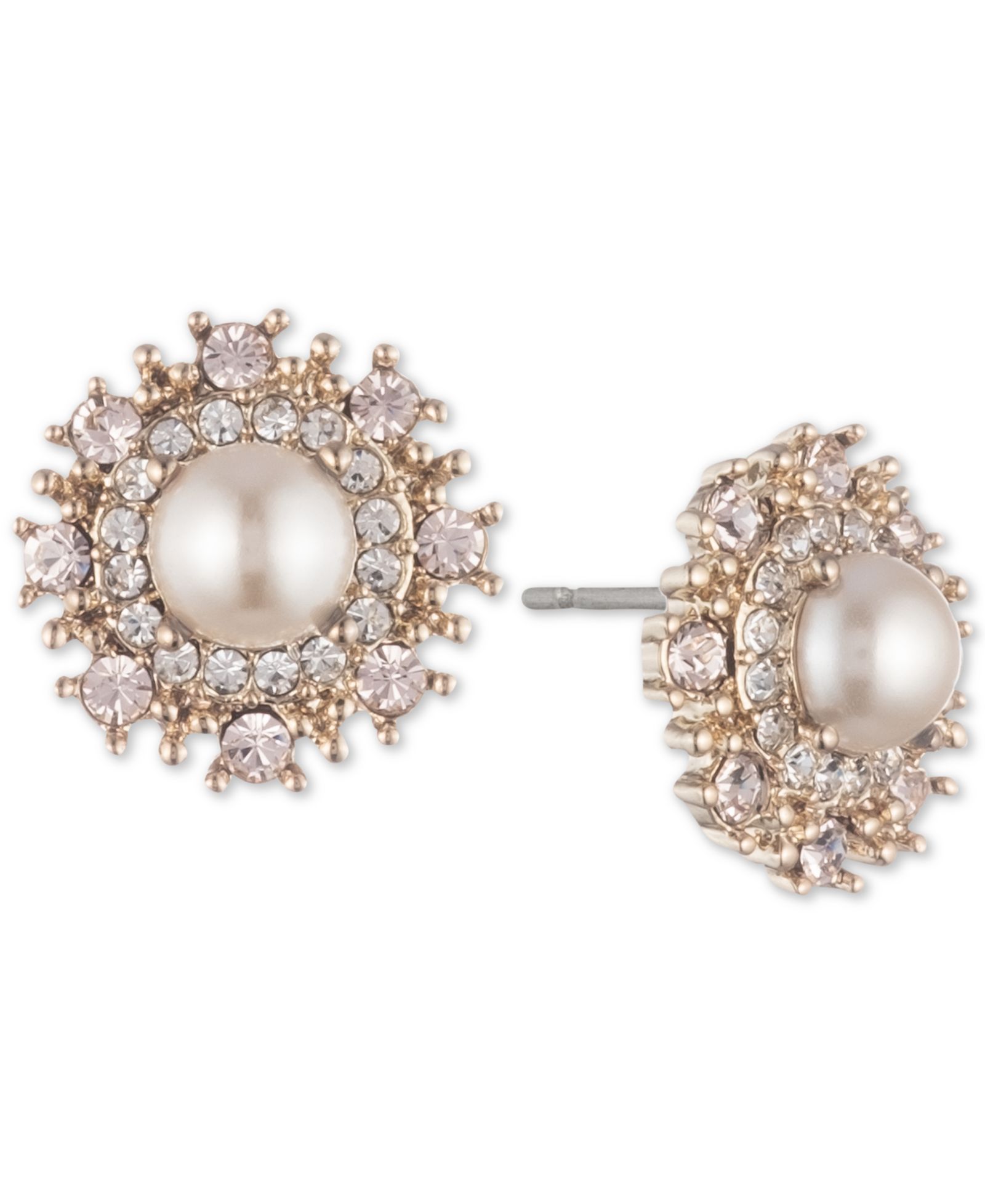 Серьги-пусеты Marchesa Gold-Tone Cubic Zirconia & Imitation Pearl Button