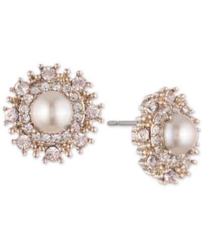 Серьги-пусеты Marchesa Gold-Tone Cubic Zirconia & Imitation Pearl Button