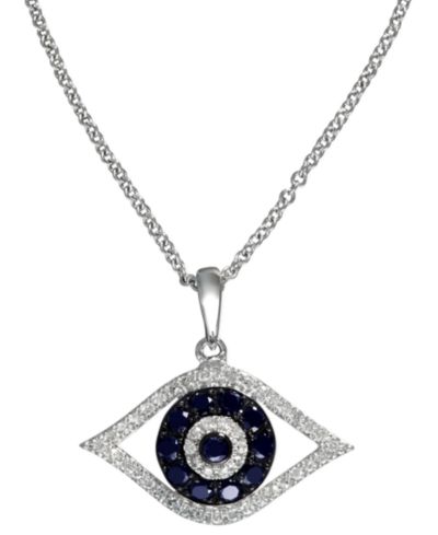 EFFY® Sapphire (1/4 ct. t.w.) and Black and White Diamond (1/8 ct. t.w.) Evil Eye Pendant в 14k Gold