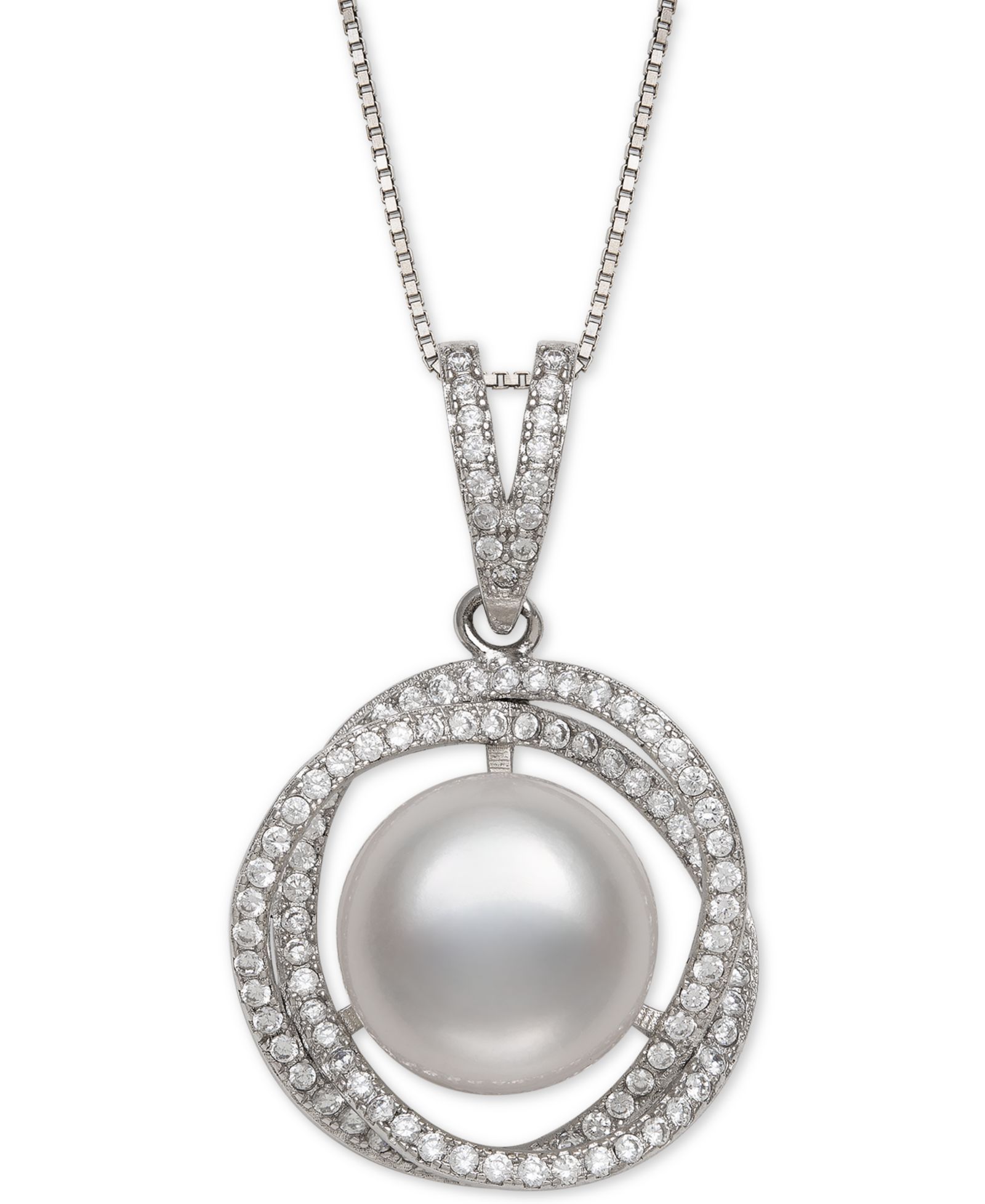 Подвеска Belle de Mer Cultured Freshwater Pearl (11mm) & Cubic Zirconia 18" в стерлинговом серебре