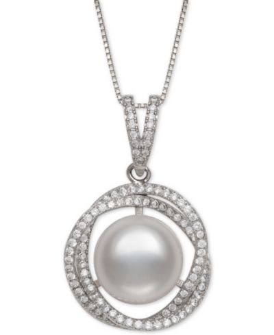 Подвеска Belle de Mer Cultured Freshwater Pearl (11mm) & Cubic Zirconia 18" в стерлинговом серебре
