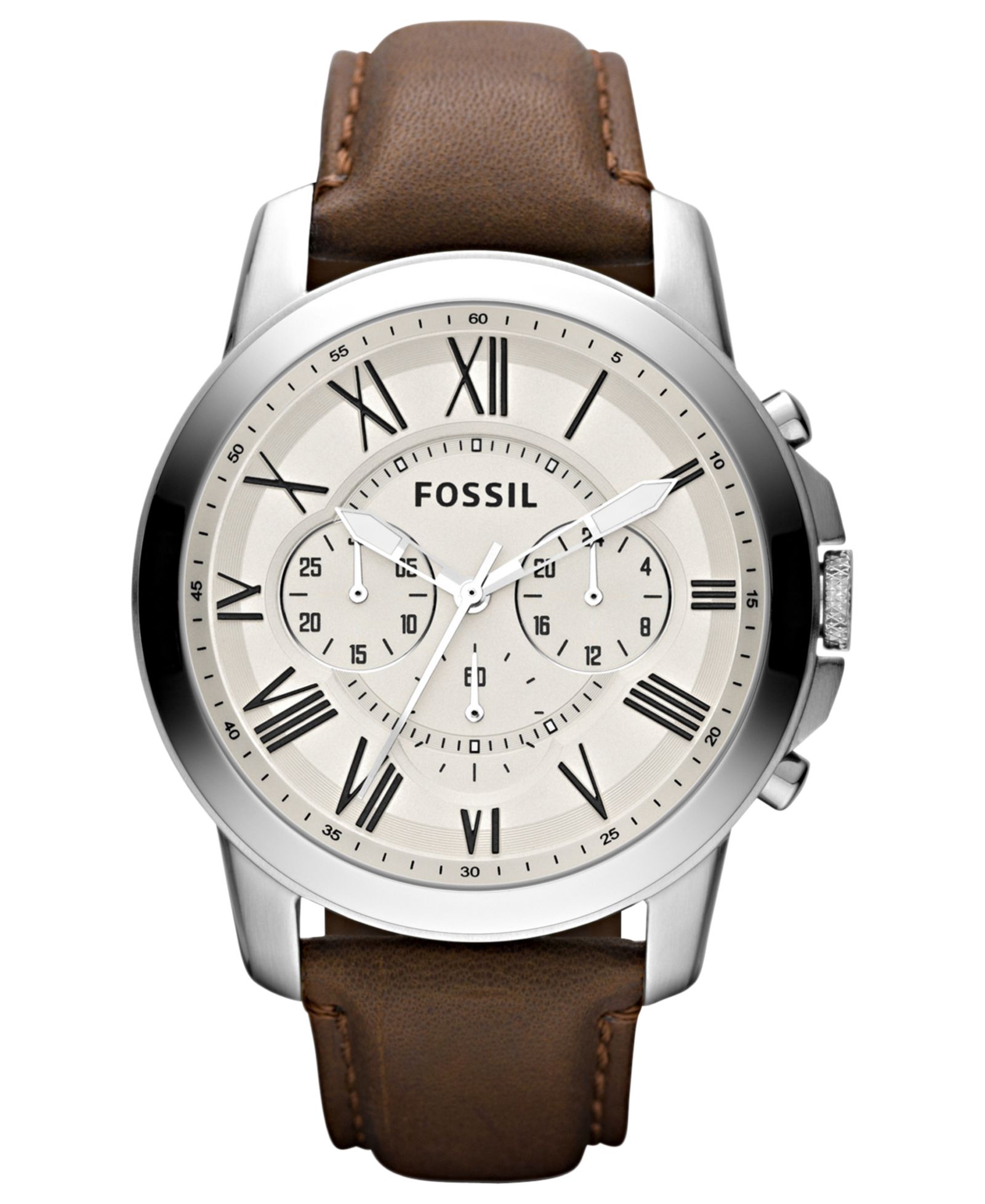 Мужские часы Fossil Chronograph Grant, коричневый кожаный ремешок, 44mm