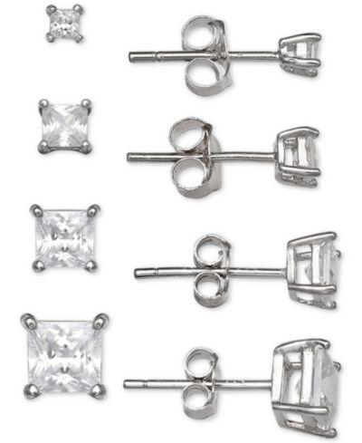 Серьги-гвоздики Giani Bernini Cubic Zirconia Princess из стерлингового серебра, 4 шт