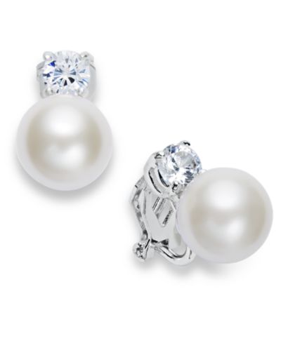 Серьги Lauren Ralph Lauren Silver-Tone Glass Pearl and Crystal Clip On