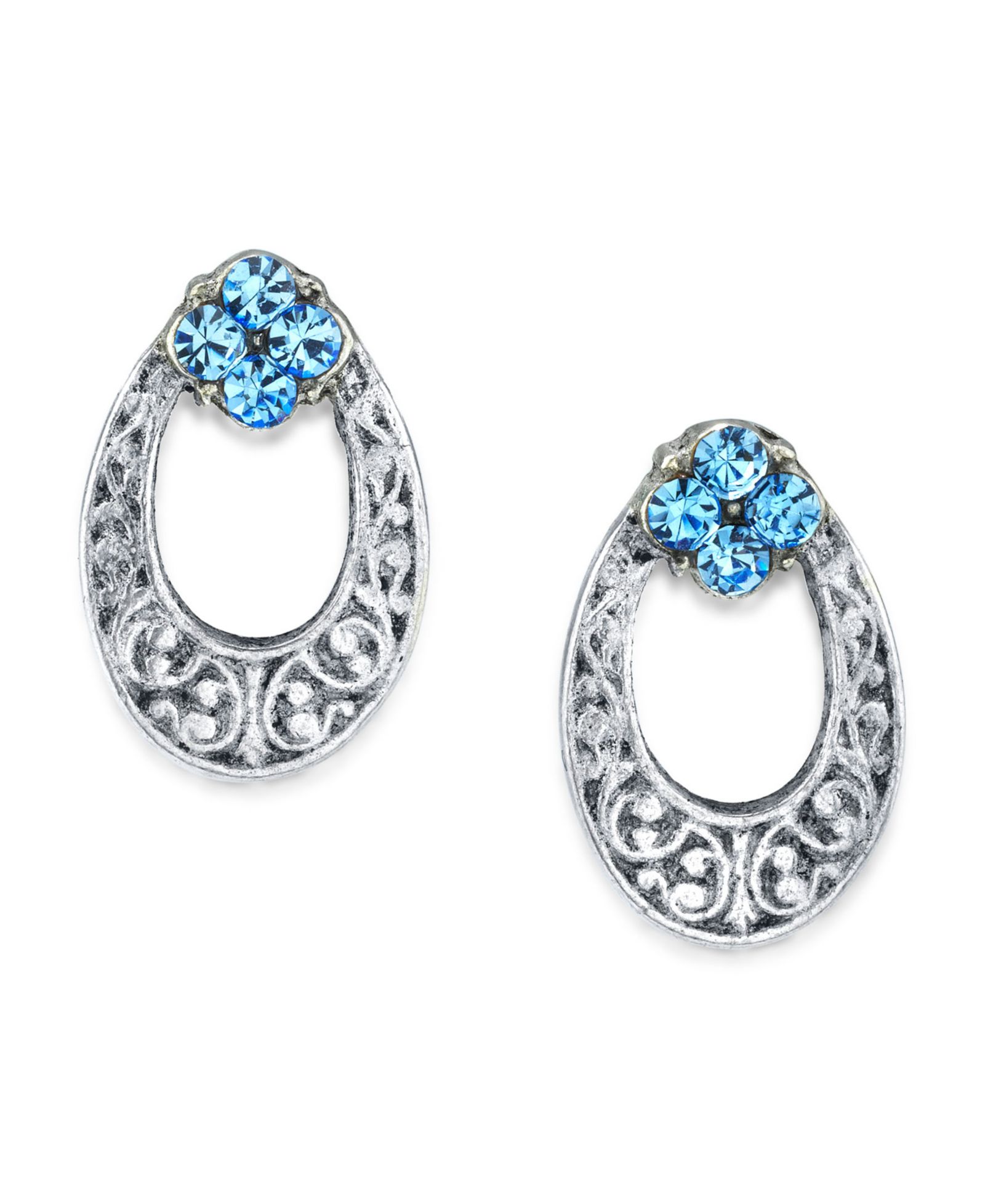 2028 Серьги-гвоздики 2028 Silver Tone Light Crystal Oval Stud