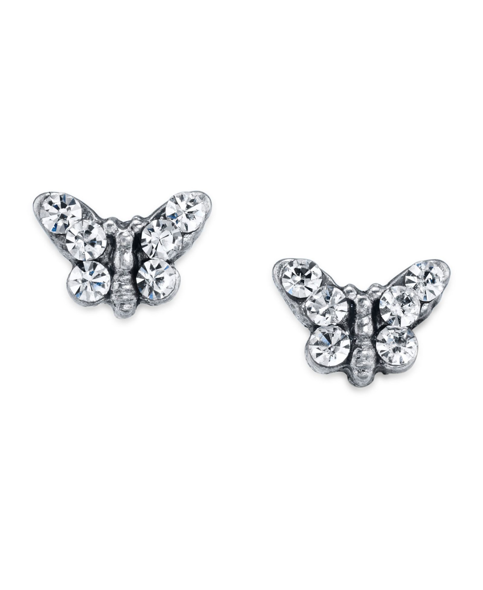 Серьги-гвоздики 2028 Silver Tone Crystal Butterfly Stud