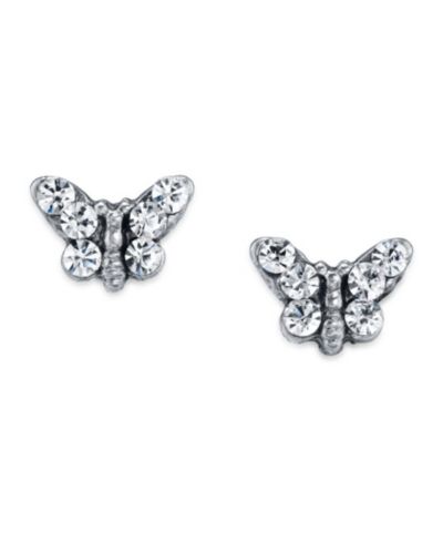 2028 Silver Tone Crystal Butterfly Stud Earring