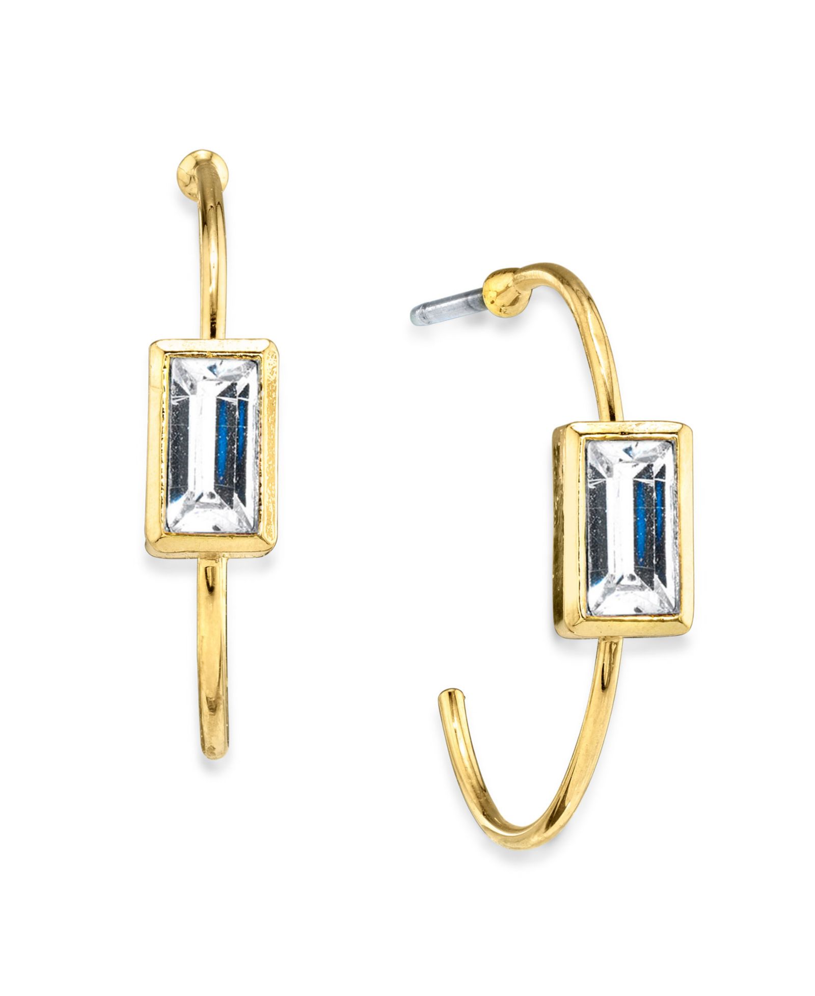 Серьги-кольца 2028 14K Gold-tone Square Crystal из нержавеющей стали