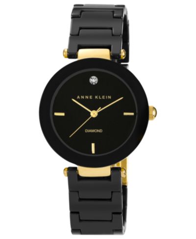 Anne Klein Часы женские с бриллиантовым акцентом, черная керамика, 33mm AK-1018BKBK