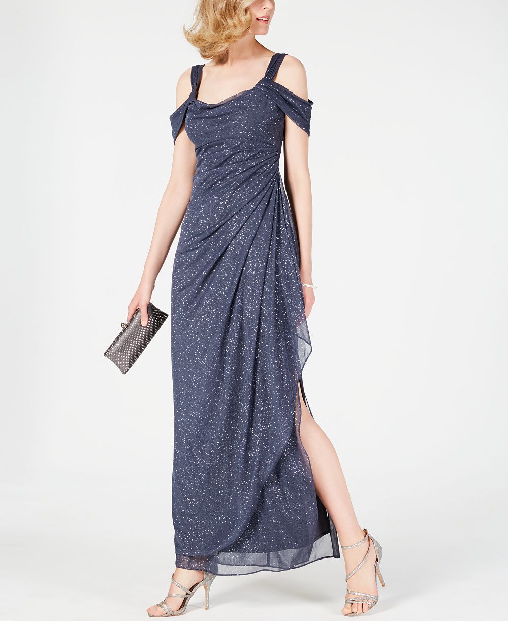 Вечернее платье Alex Evenings Cold-Shoulder Draped Metallic Petite