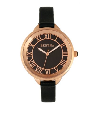 Женские часы Bertha Quartz Madison Collection Black And Rose Gold Leather 36Mm