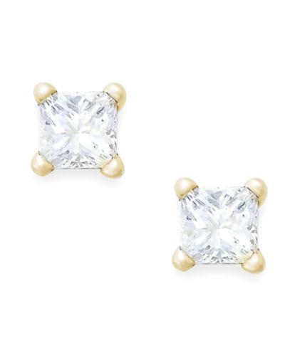 Серьги-гвоздики с бриллиантами Princess-Cut в золоте 10k (1/10 ct. t.w.)