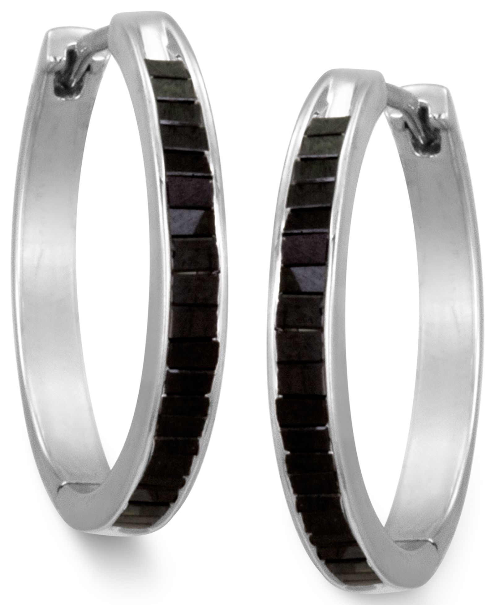 Sterling Silver Earrings, Black Diamond Baguette Hoop Earrings (1 ct. t.w.)