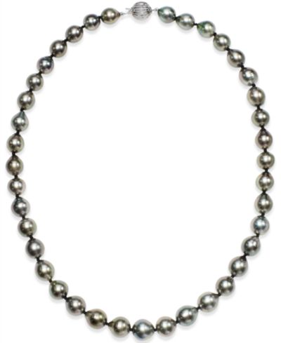 Tahitian Multi-Color Pearl (9-11mm) Strand Necklace in 14k White Gold