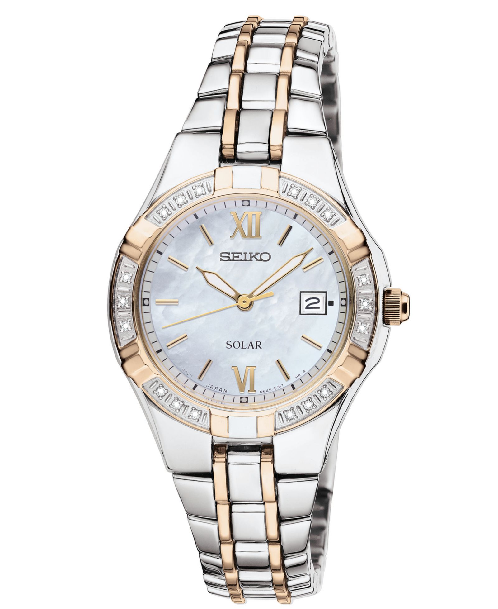 Часы Seiko Women's Solar Diamond Accent Two Tone Stainless Steel Bracelet 27mm SUT068